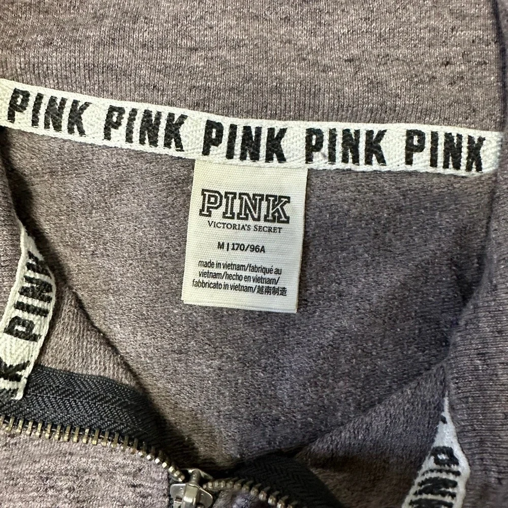 Pink Sweatshirt Womens Size M Mauve Heathered Quarter Zip Logo Sleeve Pullover